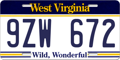 WV license plate 9ZW672