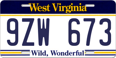 WV license plate 9ZW673