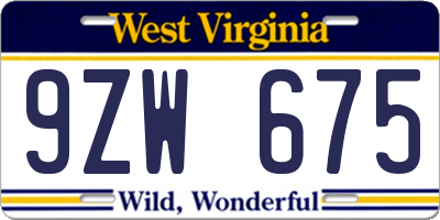 WV license plate 9ZW675