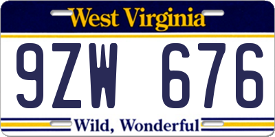WV license plate 9ZW676
