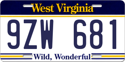 WV license plate 9ZW681