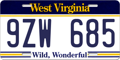 WV license plate 9ZW685