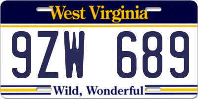 WV license plate 9ZW689