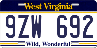 WV license plate 9ZW692
