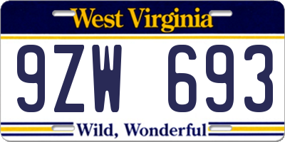 WV license plate 9ZW693