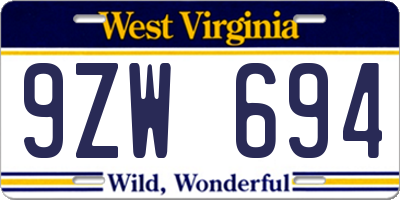 WV license plate 9ZW694
