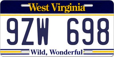 WV license plate 9ZW698