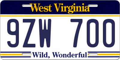 WV license plate 9ZW700