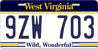 WV license plate 9ZW703