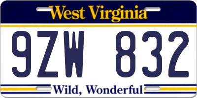 WV license plate 9ZW832