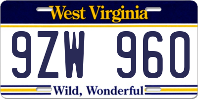 WV license plate 9ZW960