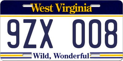 WV license plate 9ZX008