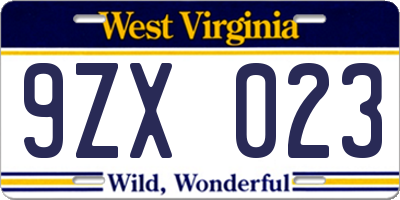 WV license plate 9ZX023