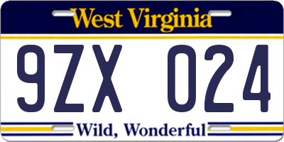 WV license plate 9ZX024