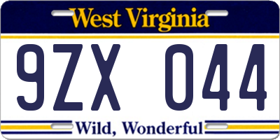 WV license plate 9ZX044