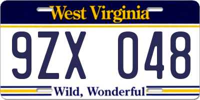 WV license plate 9ZX048