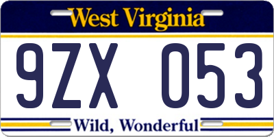 WV license plate 9ZX053