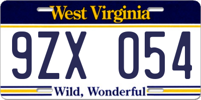 WV license plate 9ZX054