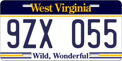 WV license plate 9ZX055