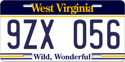 WV license plate 9ZX056
