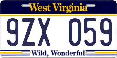 WV license plate 9ZX059