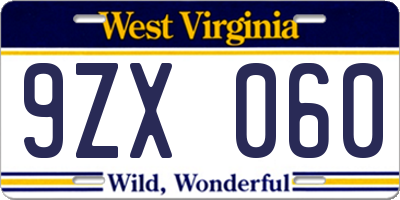 WV license plate 9ZX060