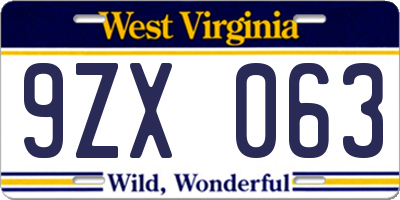 WV license plate 9ZX063