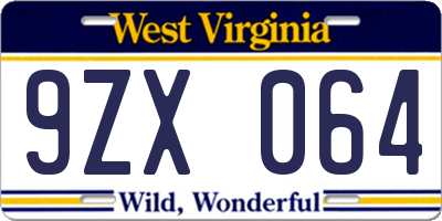 WV license plate 9ZX064