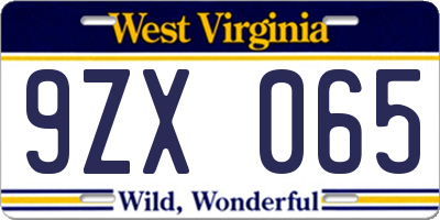 WV license plate 9ZX065
