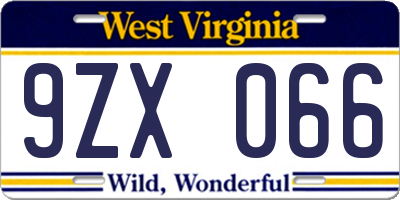 WV license plate 9ZX066