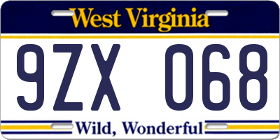 WV license plate 9ZX068