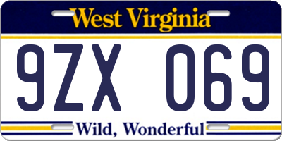 WV license plate 9ZX069