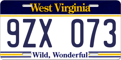 WV license plate 9ZX073