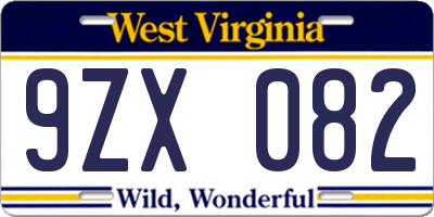WV license plate 9ZX082