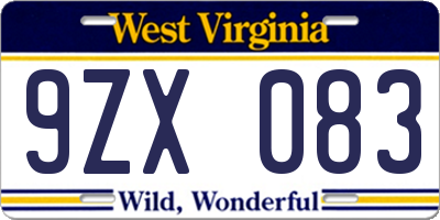 WV license plate 9ZX083