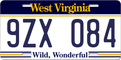 WV license plate 9ZX084