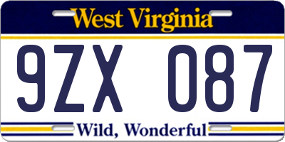 WV license plate 9ZX087