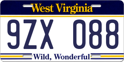 WV license plate 9ZX088