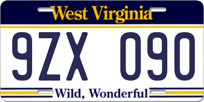 WV license plate 9ZX090