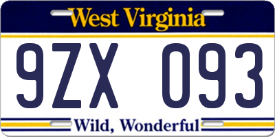 WV license plate 9ZX093