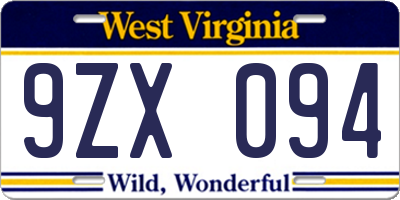 WV license plate 9ZX094
