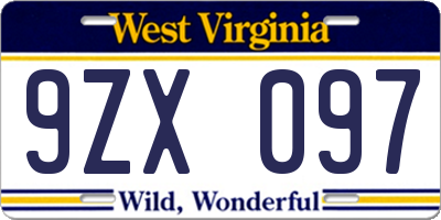 WV license plate 9ZX097