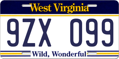 WV license plate 9ZX099