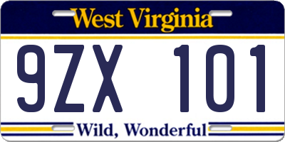 WV license plate 9ZX101
