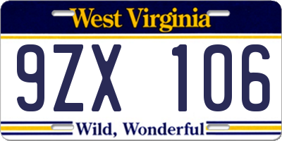 WV license plate 9ZX106