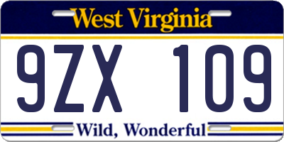 WV license plate 9ZX109
