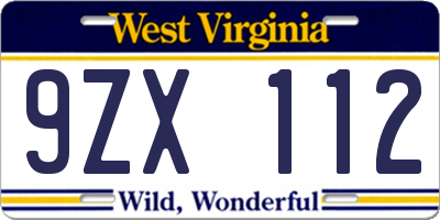 WV license plate 9ZX112