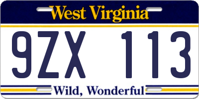 WV license plate 9ZX113