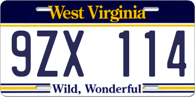 WV license plate 9ZX114