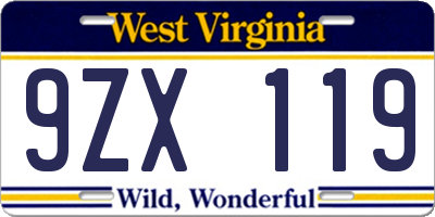 WV license plate 9ZX119